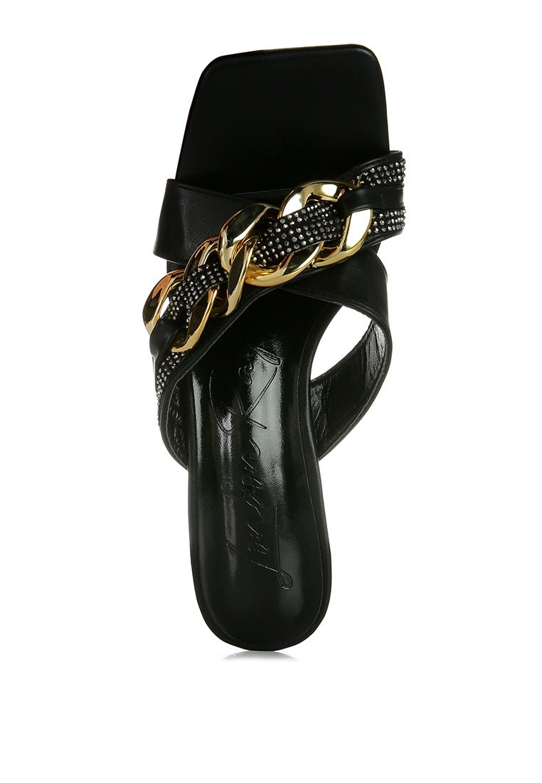 Evelane Rhinestone Chain Metallic Sandals - Yourstylesite