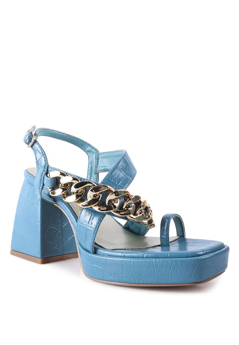 Frecklin Block Heel Sandals with Chic Metal Chain Detail - Yourstylesite