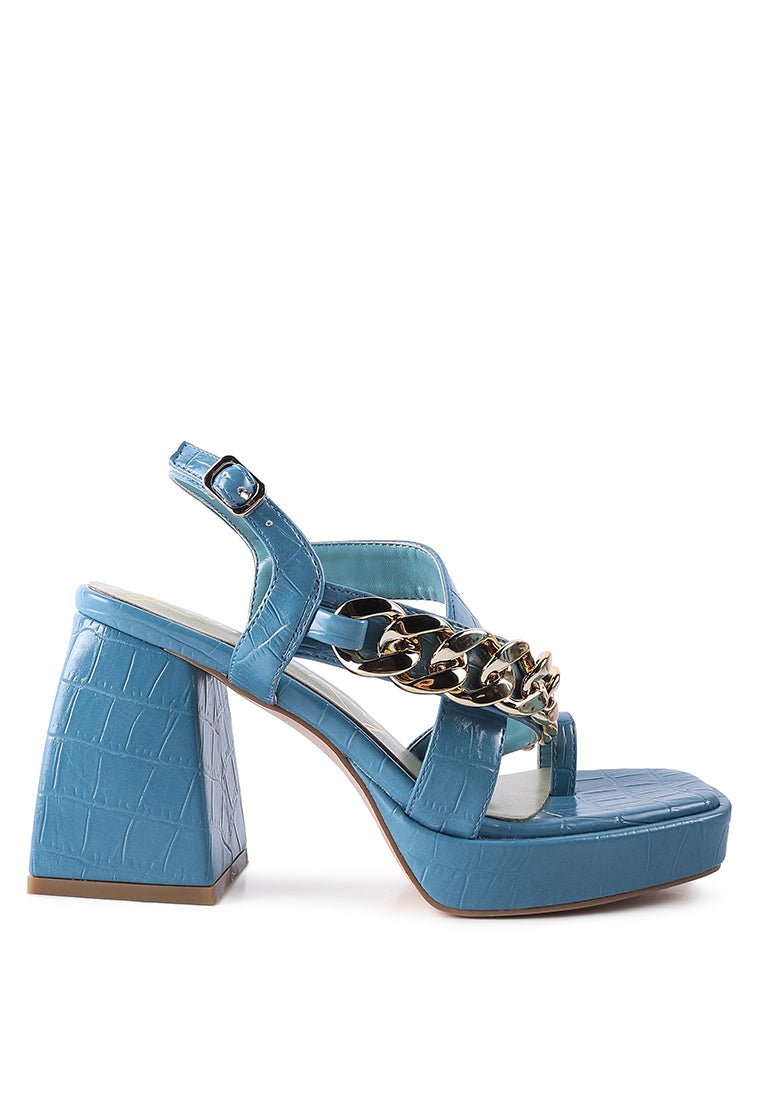 Frecklin Block Heel Sandals with Chic Metal Chain Detail - Yourstylesite