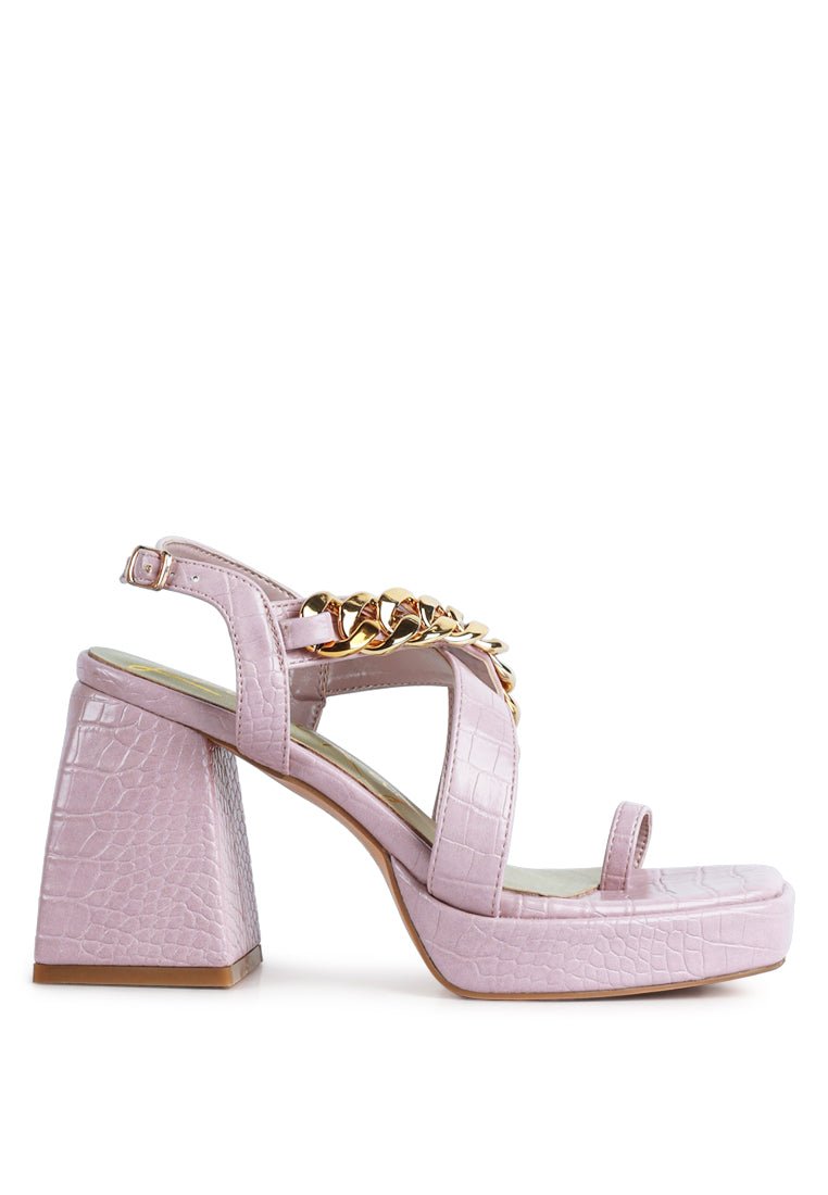 Frecklin Block Heel Sandals with Chic Metal Chain Detail - Yourstylesite