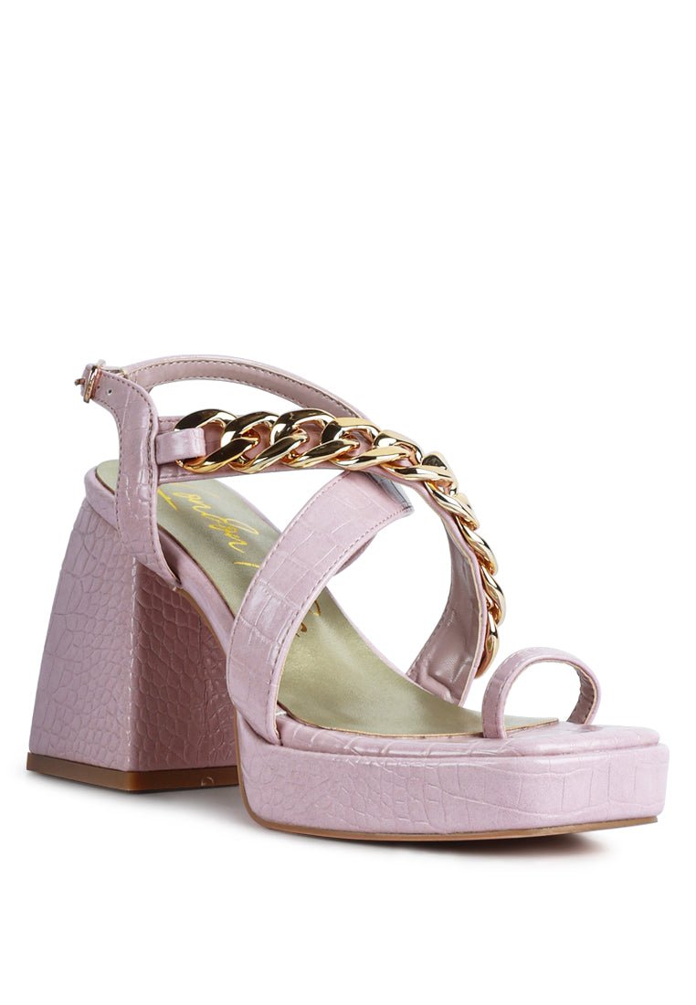 Frecklin Block Heel Sandals with Chic Metal Chain Detail - Yourstylesite