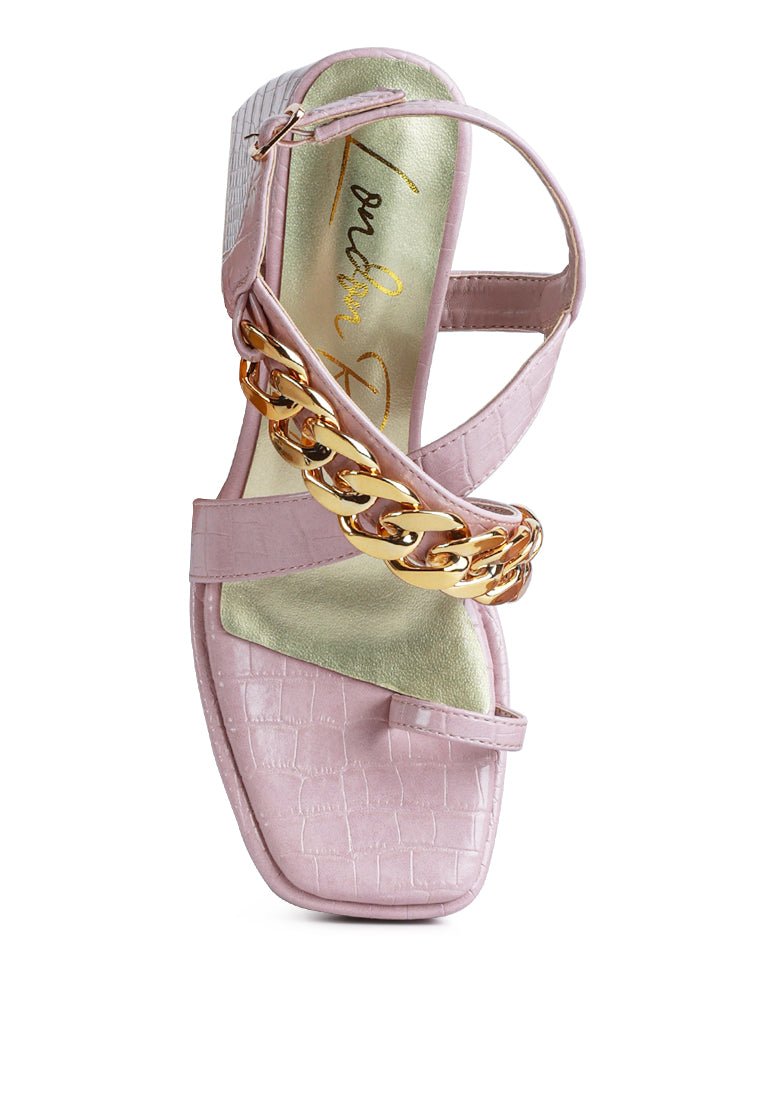 Frecklin Block Heel Sandals with Chic Metal Chain Detail - Yourstylesite