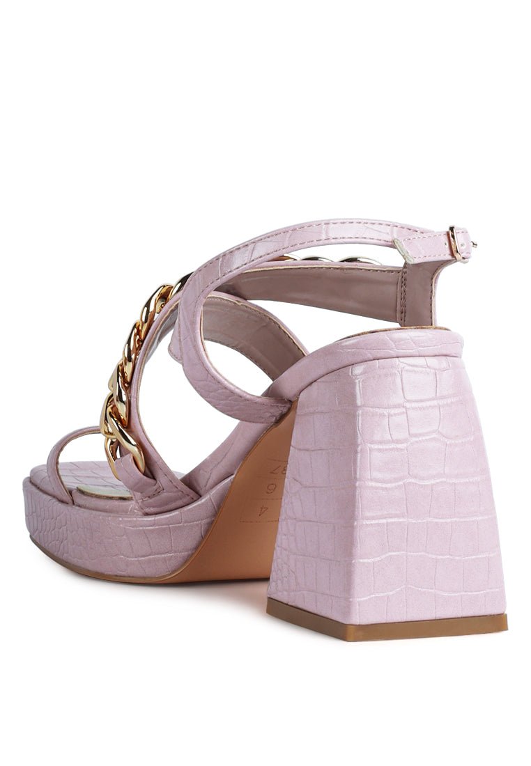 Frecklin Block Heel Sandals with Chic Metal Chain Detail - Yourstylesite