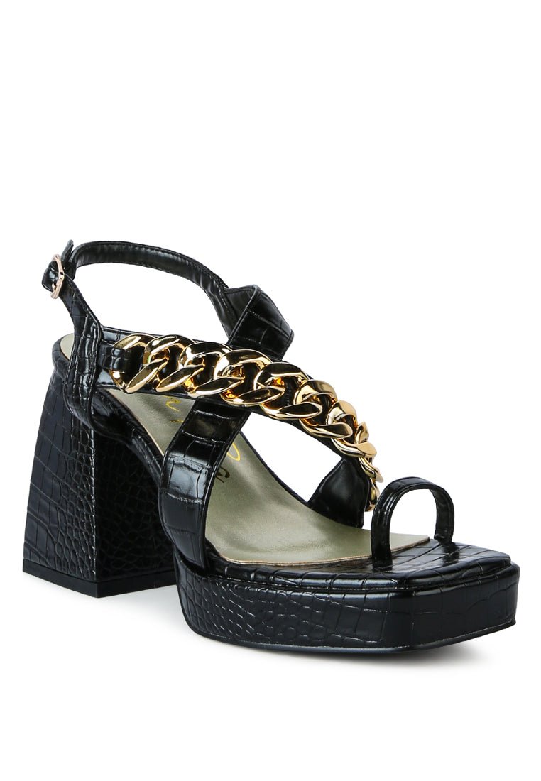 Frecklin Block Heel Sandals with Chic Metal Chain Detail - Yourstylesite