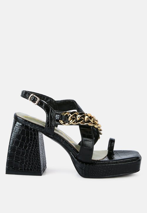 Frecklin Block Heel Sandals with Chic Metal Chain Detail - Yourstylesite