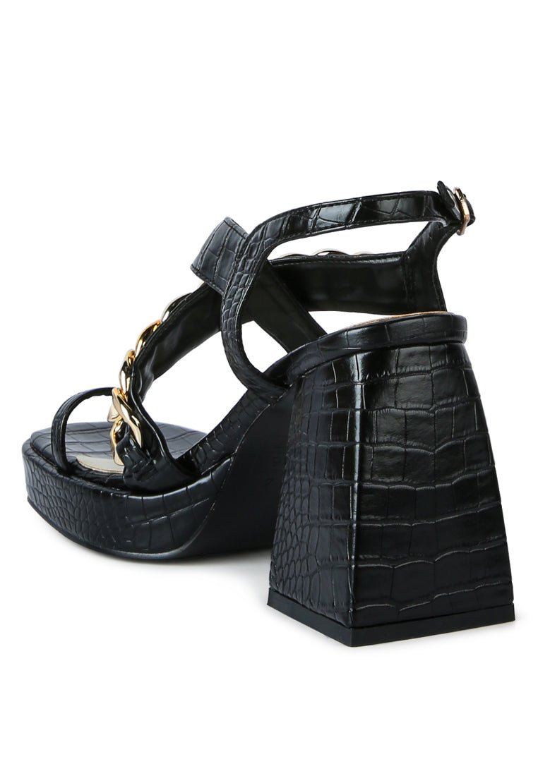 Frecklin Block Heel Sandals with Chic Metal Chain Detail - Yourstylesite
