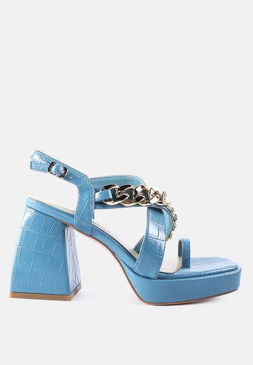 Frecklin Block Heel Sandals with Chic Metal Chain Detail - Yourstylesite