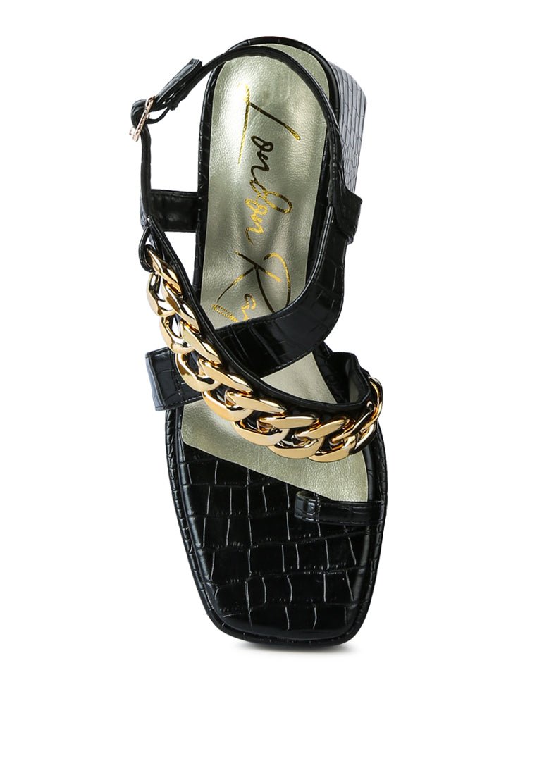 Frecklin Block Heel Sandals with Chic Metal Chain Detail - Yourstylesite