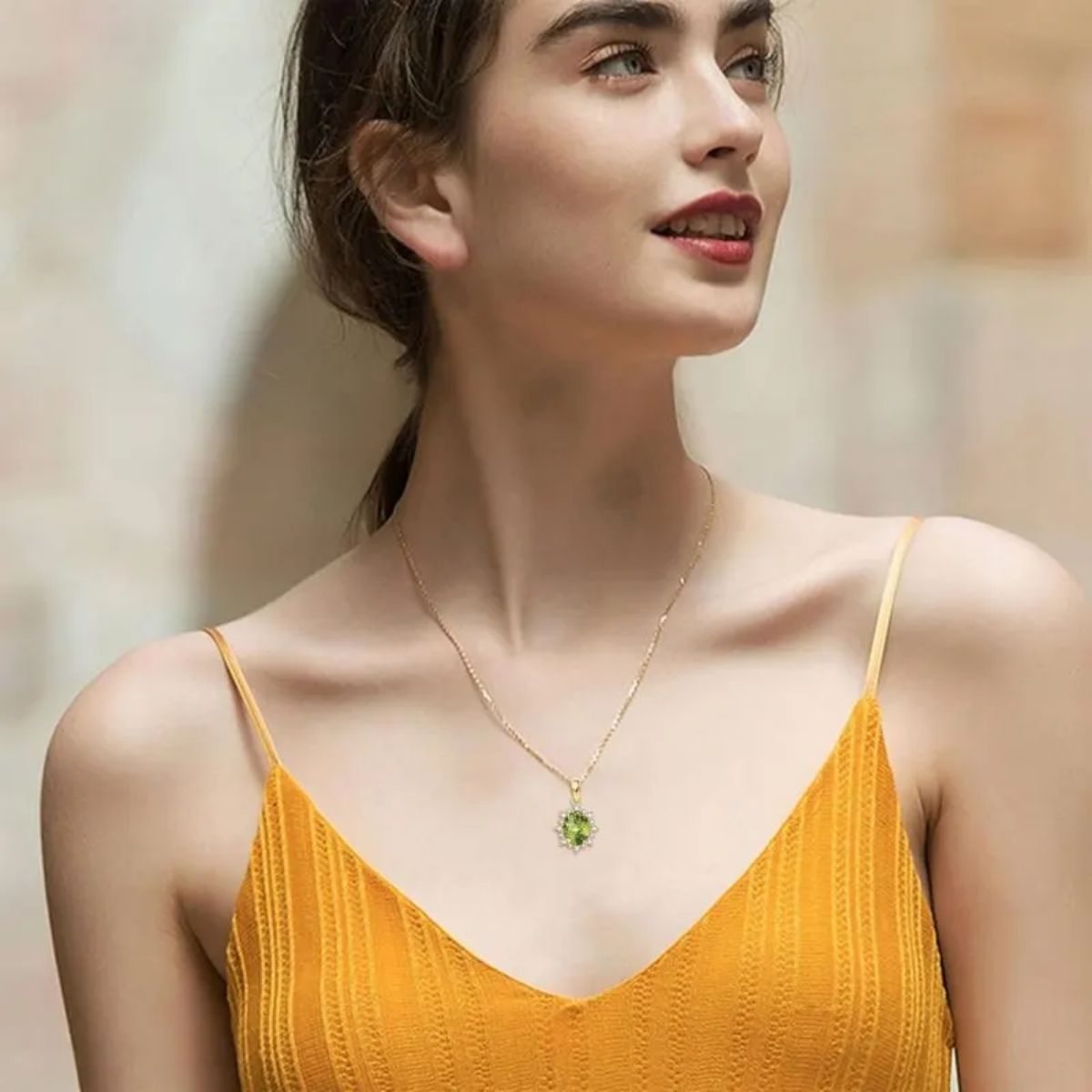 Genuine 14K Gold Necklace with Moissanite & Simulated Peridot - Yourstylesite