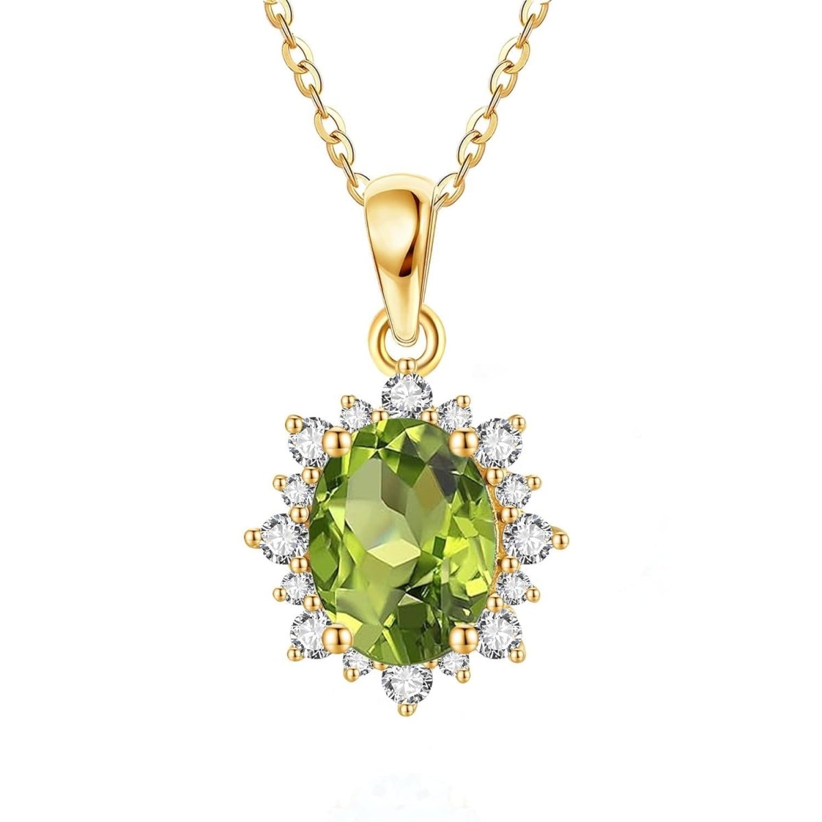 Genuine 14K Gold Necklace with Moissanite & Simulated Peridot - Yourstylesite