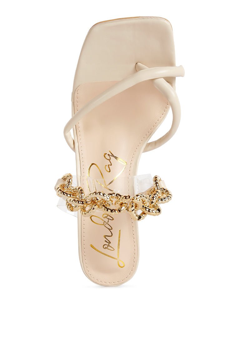 Glamorous Link Chain Embellished Heel Sandals by Social Bee - Yourstylesite