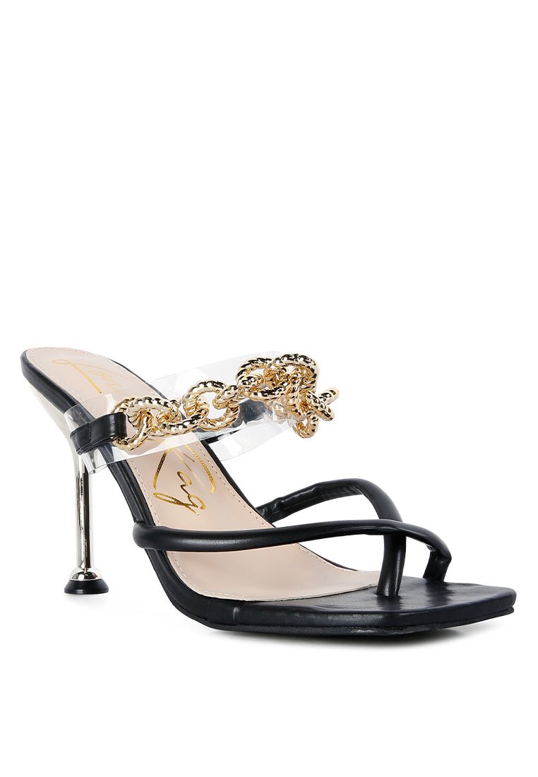 Glamorous Link Chain Embellished Heel Sandals by Social Bee - Yourstylesite