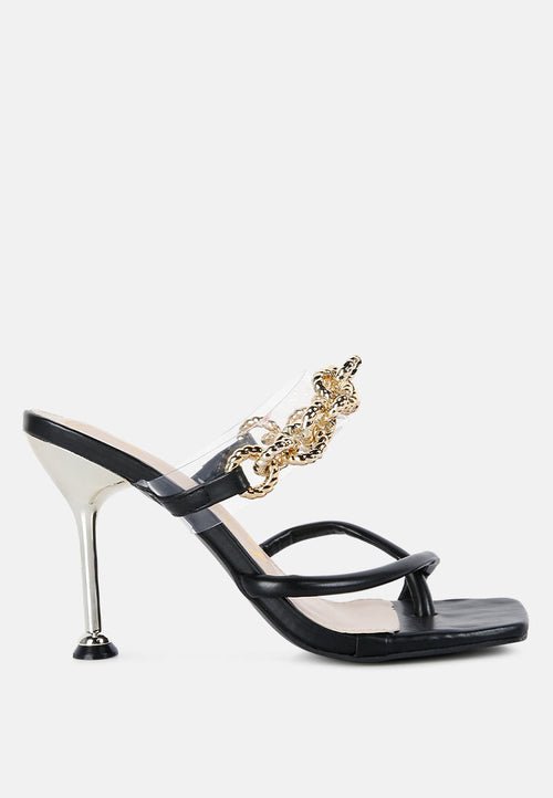 Glamorous Link Chain Embellished Heel Sandals by Social Bee - Yourstylesite
