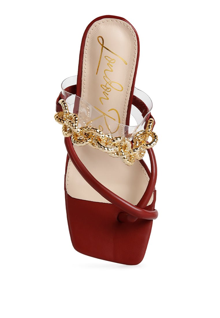 Glamorous Link Chain Embellished Heel Sandals by Social Bee - Yourstylesite