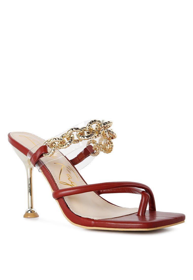 Glamorous Link Chain Embellished Heel Sandals by Social Bee - Yourstylesite