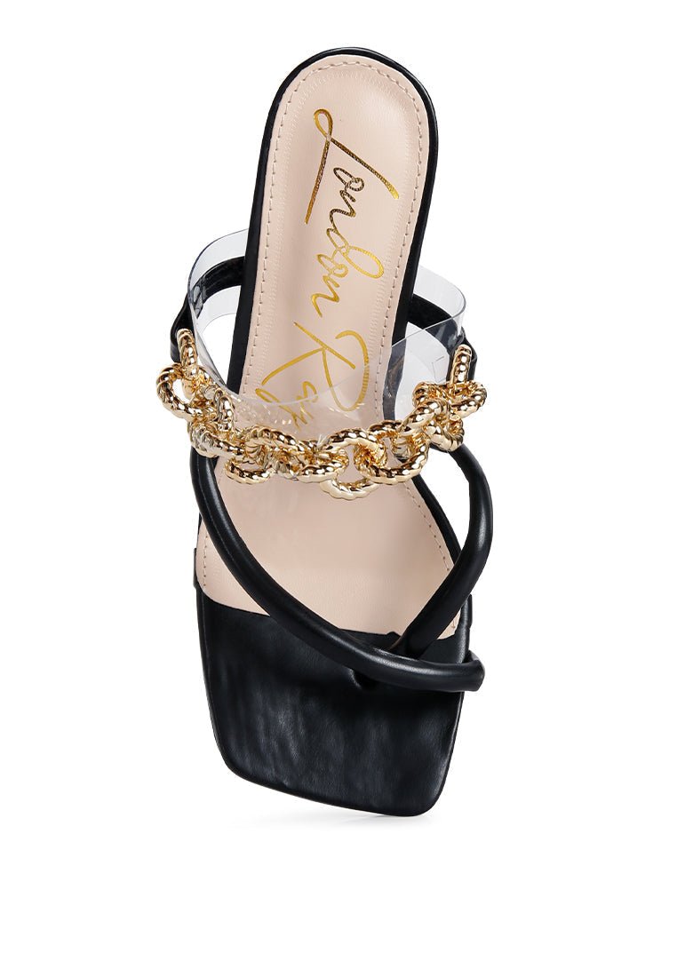Glamorous Link Chain Embellished Heel Sandals by Social Bee - Yourstylesite