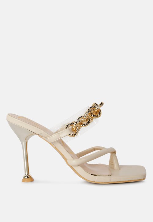 Glamorous Link Chain Embellished Heel Sandals by Social Bee - Yourstylesite
