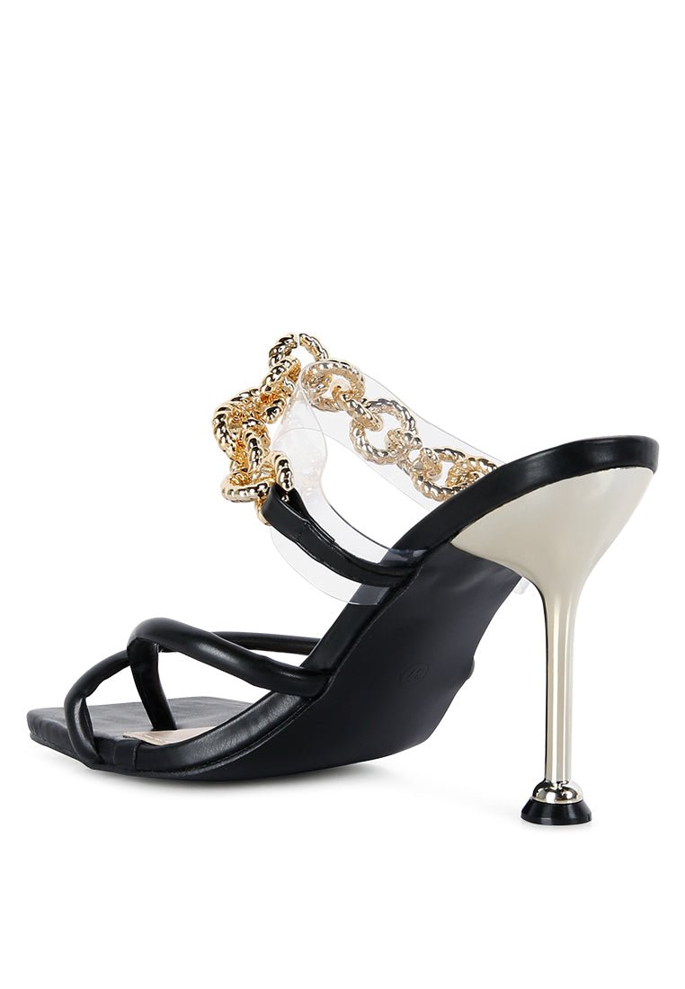 Glamorous Link Chain Embellished Heel Sandals by Social Bee - Yourstylesite