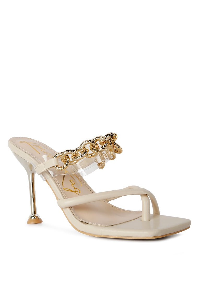 Glamorous Link Chain Embellished Heel Sandals by Social Bee - Yourstylesite