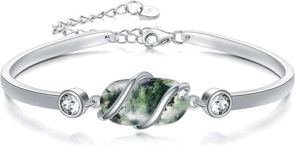 Green Malachite & Sterling Silver Bangle for Elegant Women - Yourstylesite