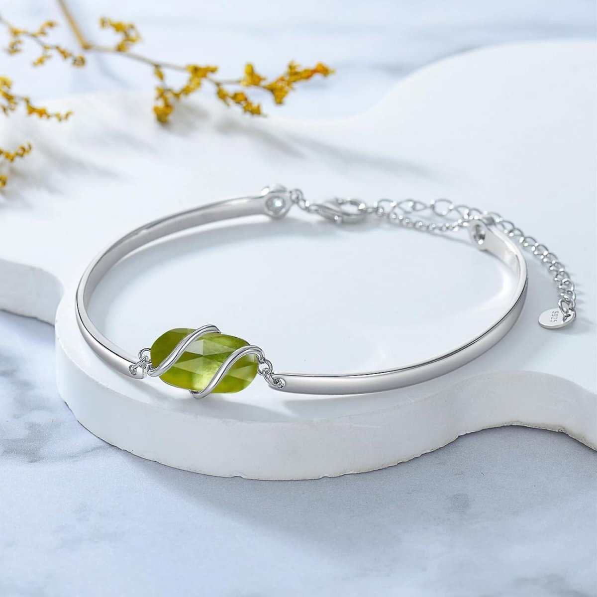Green Malachite & Sterling Silver Bangle for Elegant Women - Yourstylesite
