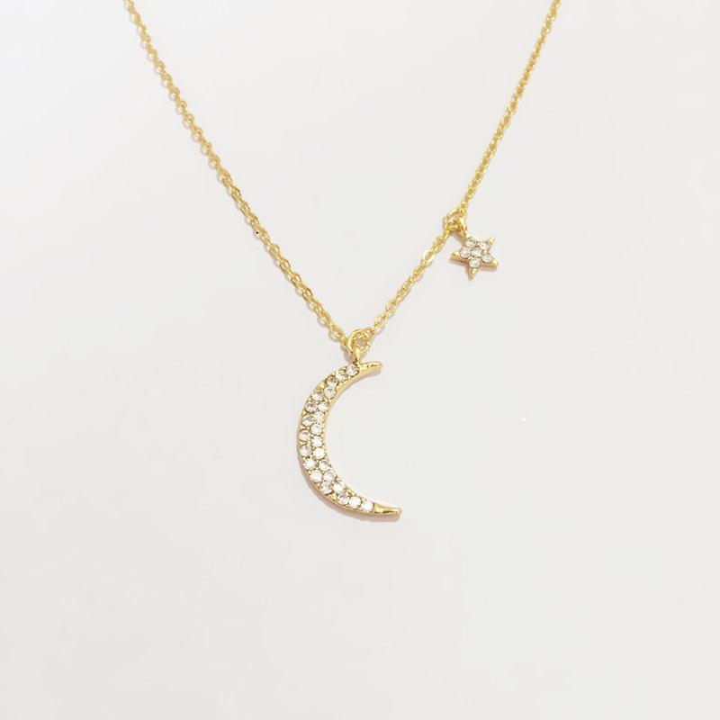 Lunar Glow - Moon & Star Pendant Necklace - Yourstylesite