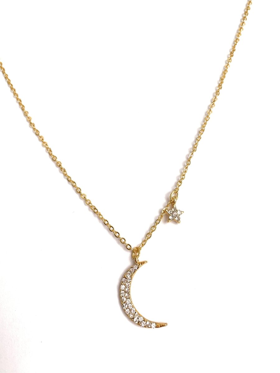 Lunar Glow - Moon & Star Pendant Necklace - Yourstylesite