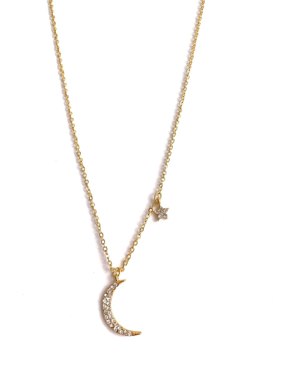 Lunar Glow - Moon & Star Pendant Necklace - Yourstylesite