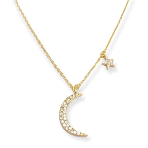 Lunar Glow - Moon & Star Pendant Necklace - Yourstylesite