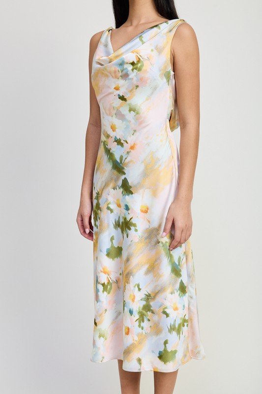 Lush Florals Cowl Neck Midi Dress - Yourstylesite