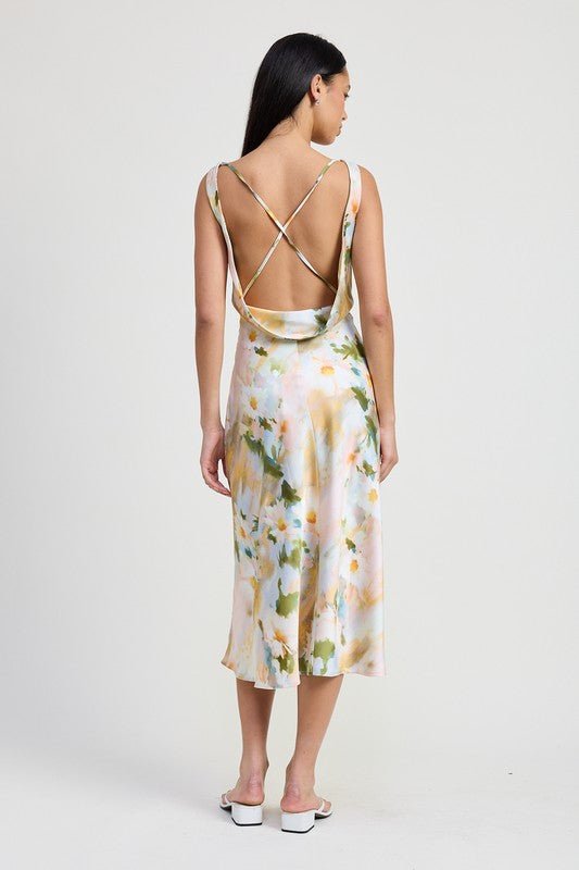 Lush Florals Cowl Neck Midi Dress - Yourstylesite
