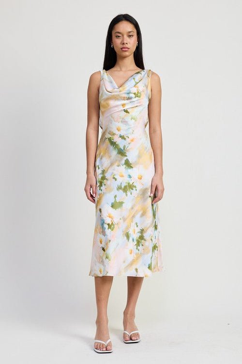 Lush Florals Cowl Neck Midi Dress - Yourstylesite