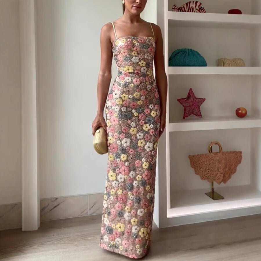 Opulent Sequin Suspender Maxi Dress with Elegant High - Waist Fit - Yourstylesite