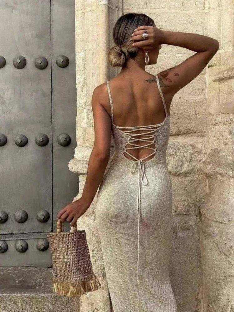 Off-shoulder halter party dress, high waist, flowing silhouette, designed for women