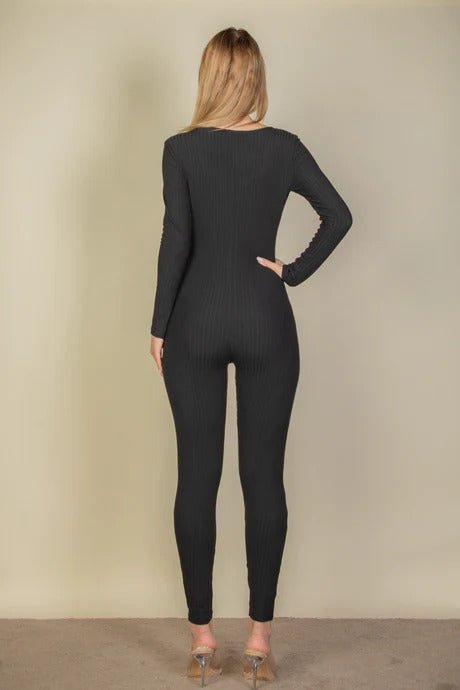 SleekFit Ribbed Long Sleeve Scoop Neck Jumpsuit - Yourstylesite