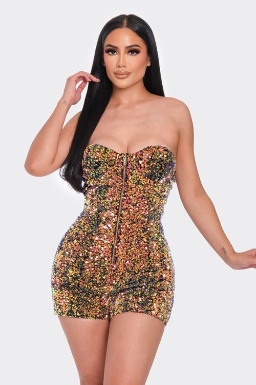 Sparkle Chic Sequin Tube Top Romper - Yourstylesite