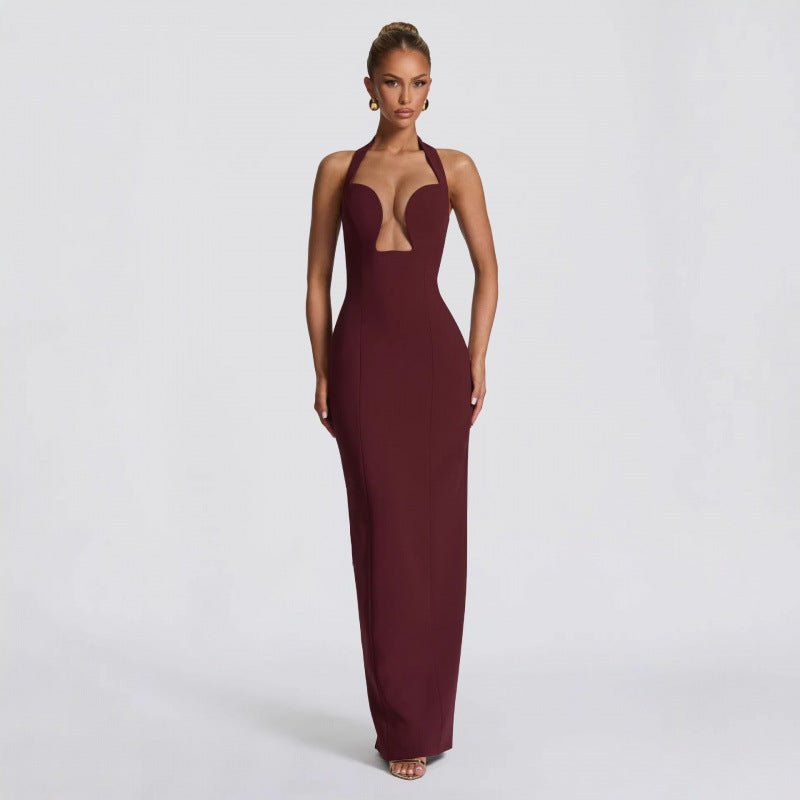 Chic halter wrap summer wedding dress with lace trim and flattering fit