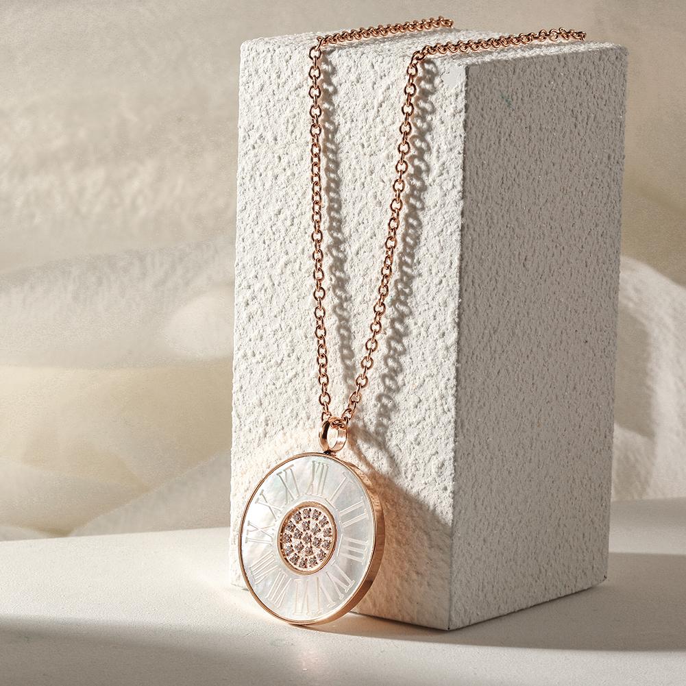 Timeless Elegance - Roman Numerals Shell Pendant Necklace - Yourstylesite