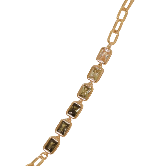 Gradient Gemstone Vintage Bracelet - Green Zircon, 18k Gold Plated - Yourstylesite