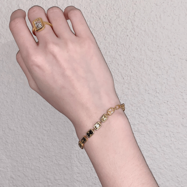 Gradient Gemstone Vintage Bracelet - Green Zircon, 18k Gold Plated - Yourstylesite