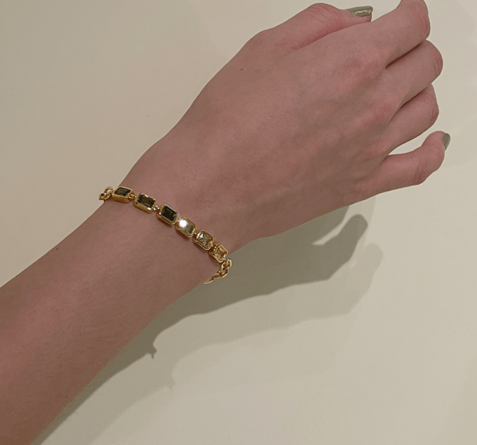 Gradient Gemstone Vintage Bracelet - Green Zircon, 18k Gold Plated - Yourstylesite