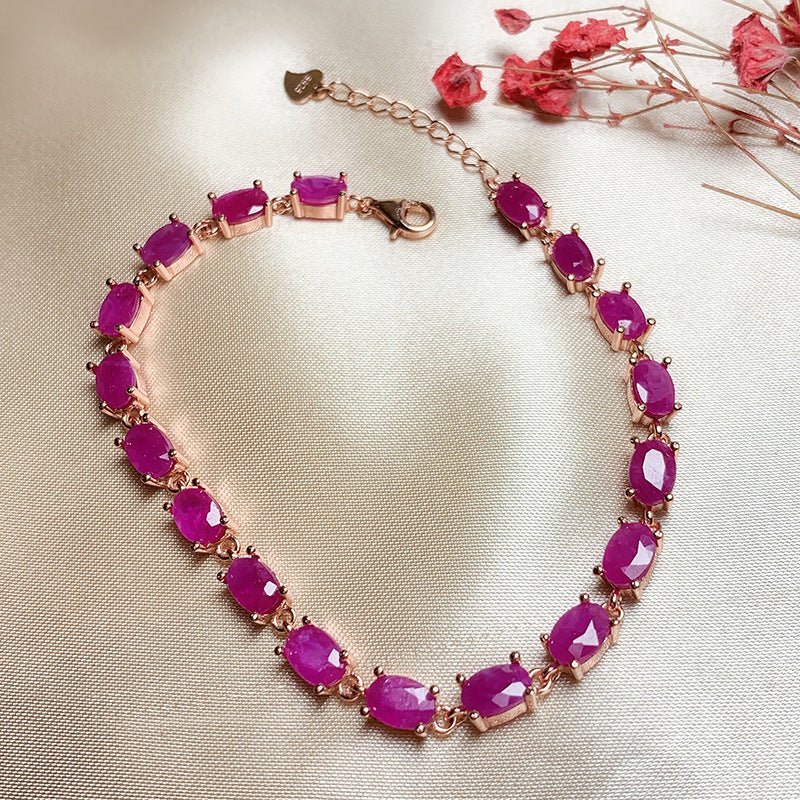 White Gold Plated Ruby Bracelet - Hand Inlaid, 925 Silver - YOURSTYLESITE