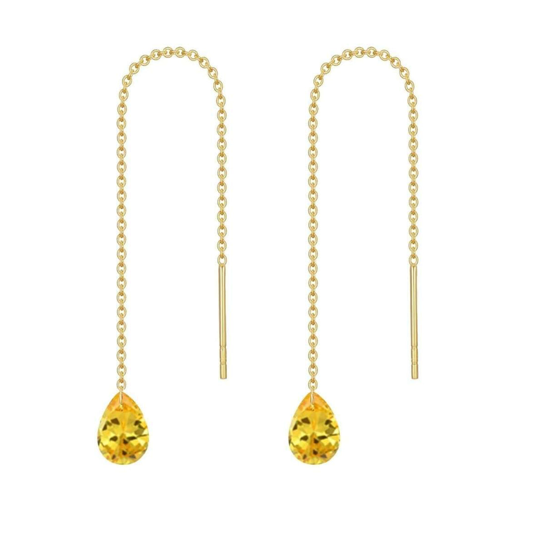 Elegant 14K gold threader earrings with simulated emerald birthstones for sensitive ears