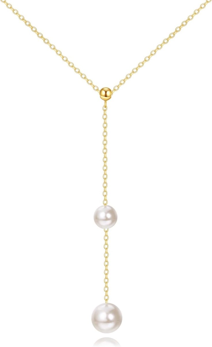 14K gold pearl necklace with adjustable chain and luminous freshwater pearls