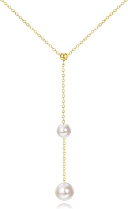 14K gold pearl necklace with adjustable chain and luminous freshwater pearls