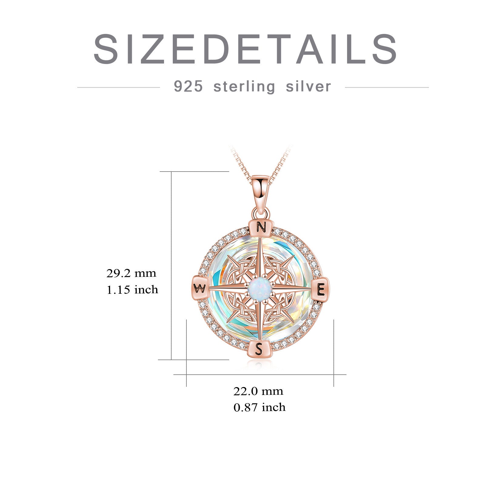 925 Sterling Silver Opal Compass Necklace with Zircon