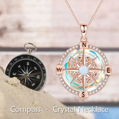 925 Sterling Silver Opal Compass Necklace with Zircon