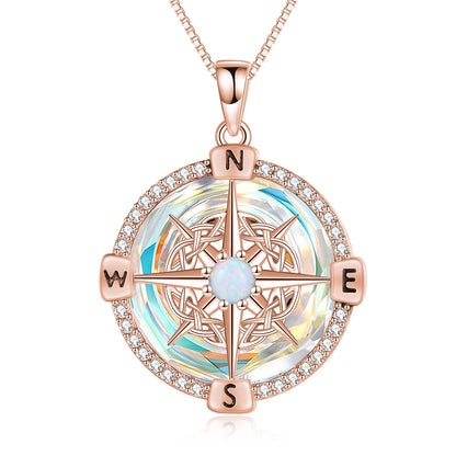 925 Sterling Silver Opal Compass Necklace with Zircon