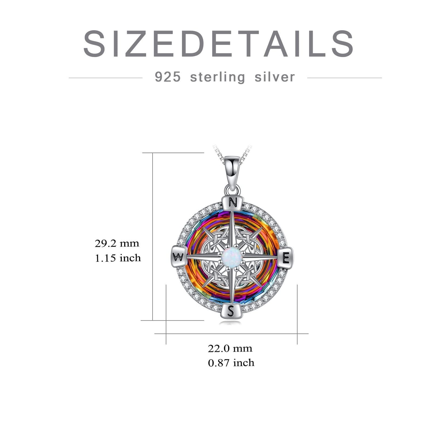 925 Sterling Silver Opal Compass Necklace with Zircon