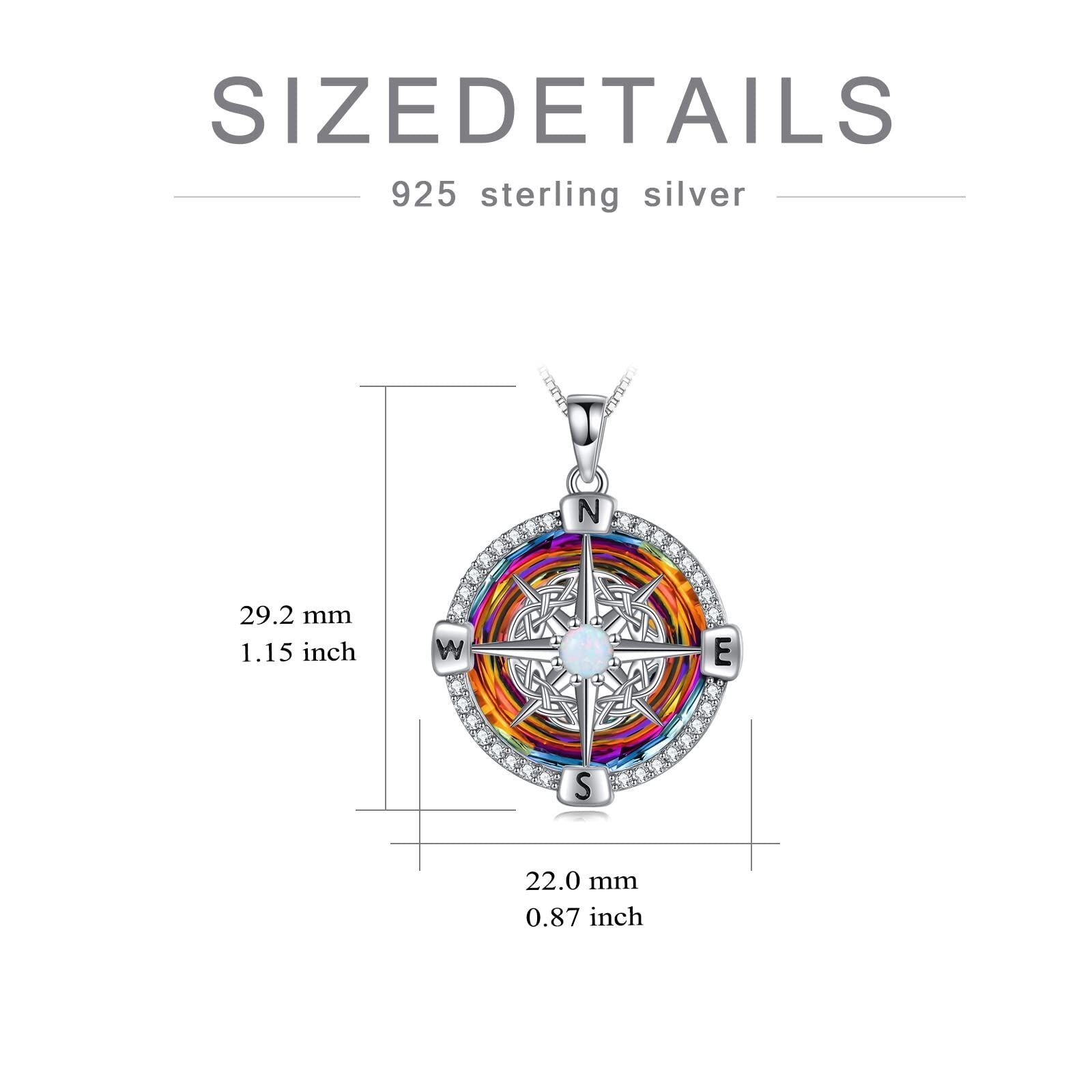 925 Sterling Silver Opal Compass Necklace with Zircon